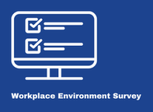 outline of a computer and the words "workplace environment survey"